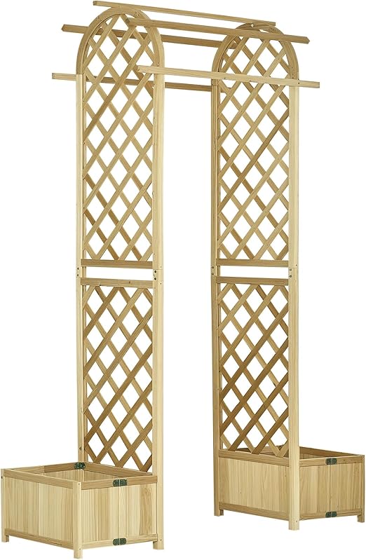 Outsunny 7.5' Wooden Wedding Arch, Garden Arch Arbor for Climbing Plants & Trellis Design, Great for Vines, or as Balloon Decoration Stand for Indoor Outdoor Ceremony, Party, Backdrop, Natural