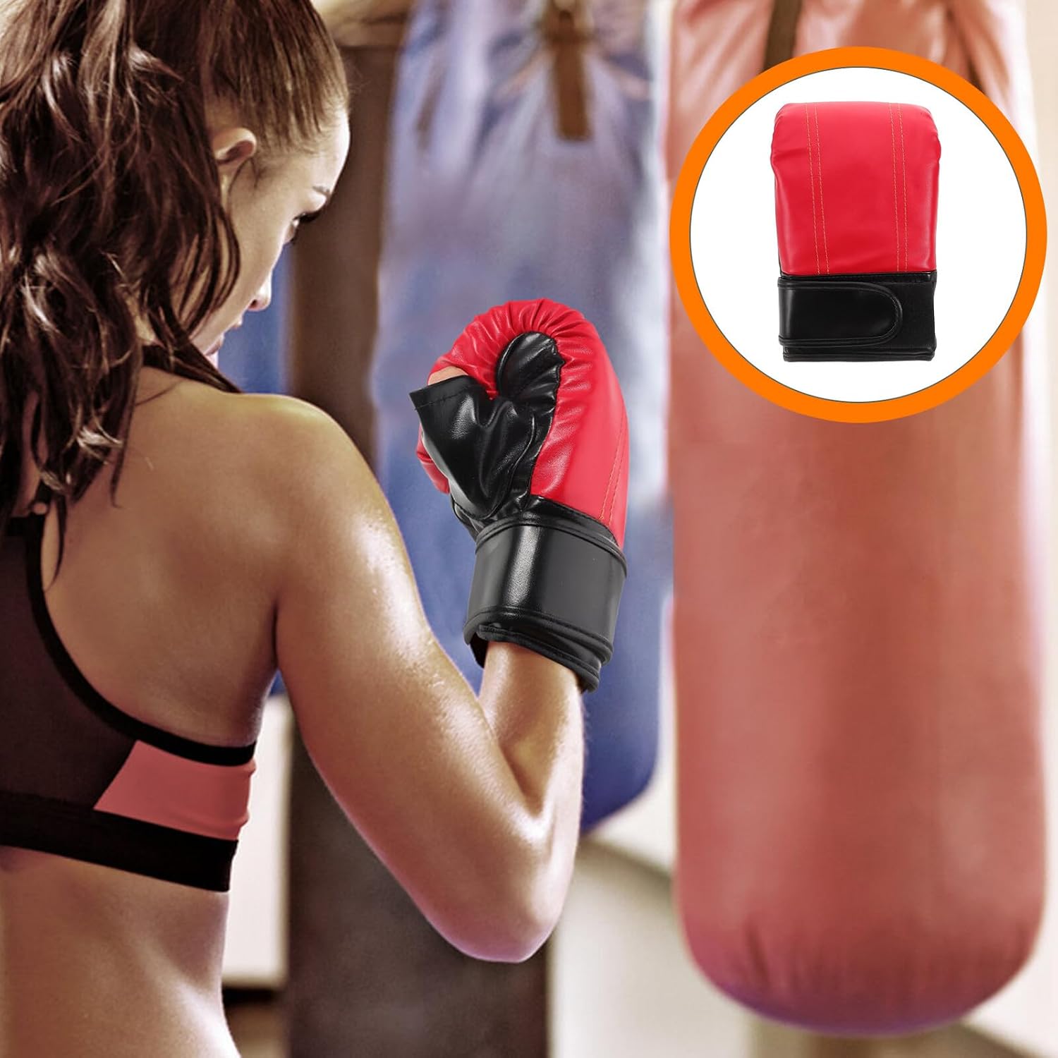 Half Finger Boxing Gloves for Men, Red Sparring Grappling Bag Gloves, Lightweight Muay Thai Training Mitts for Kickboxing and Martial Arts