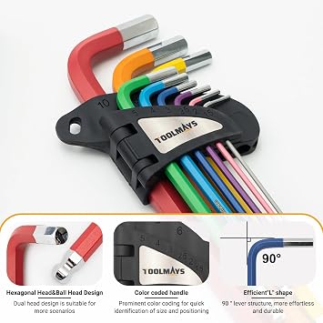 9pcs Allen Key Set, Metric Hex Keys, 1.5-10mm, Anti-Slip Long Ball Hex Key Set with Color Coding for Furniture Assembly, Bike, Motorcycle Repairs, Household DIY