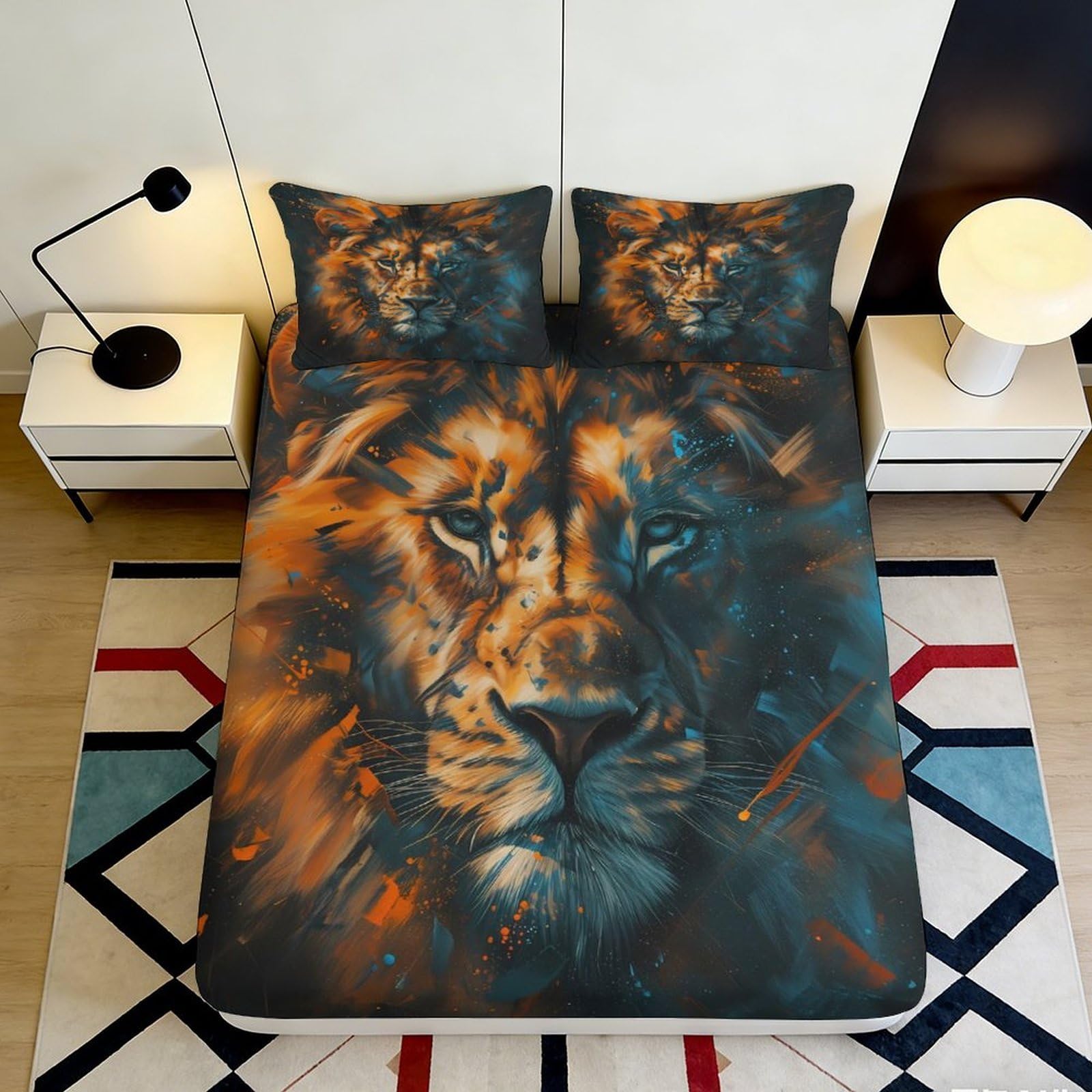 Dhbaneiok Style-3 3D Printed Lion Face Fitted Sheet Microfiber Soft Breathable African Wild Animal Bed Cover For Bedroom Guest Room Decor 90X200x25cm