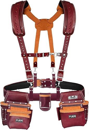 Miniatura 11 de FUERI Kit de herramientas para cinturón de herramientas Heavy Duty Pro Gauge Leather Rig Riveted Refuerzo Organizador de herramientas soporte