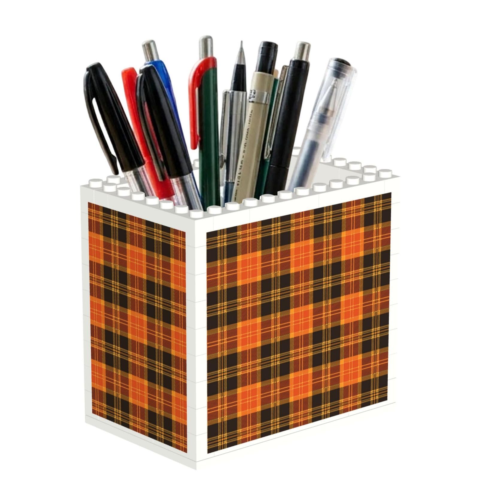 Poadnly Halloween Tartan Plaid, Pen Pot Pencil Holder for Office Home School, Compact Desk Organiser for Office Stationery