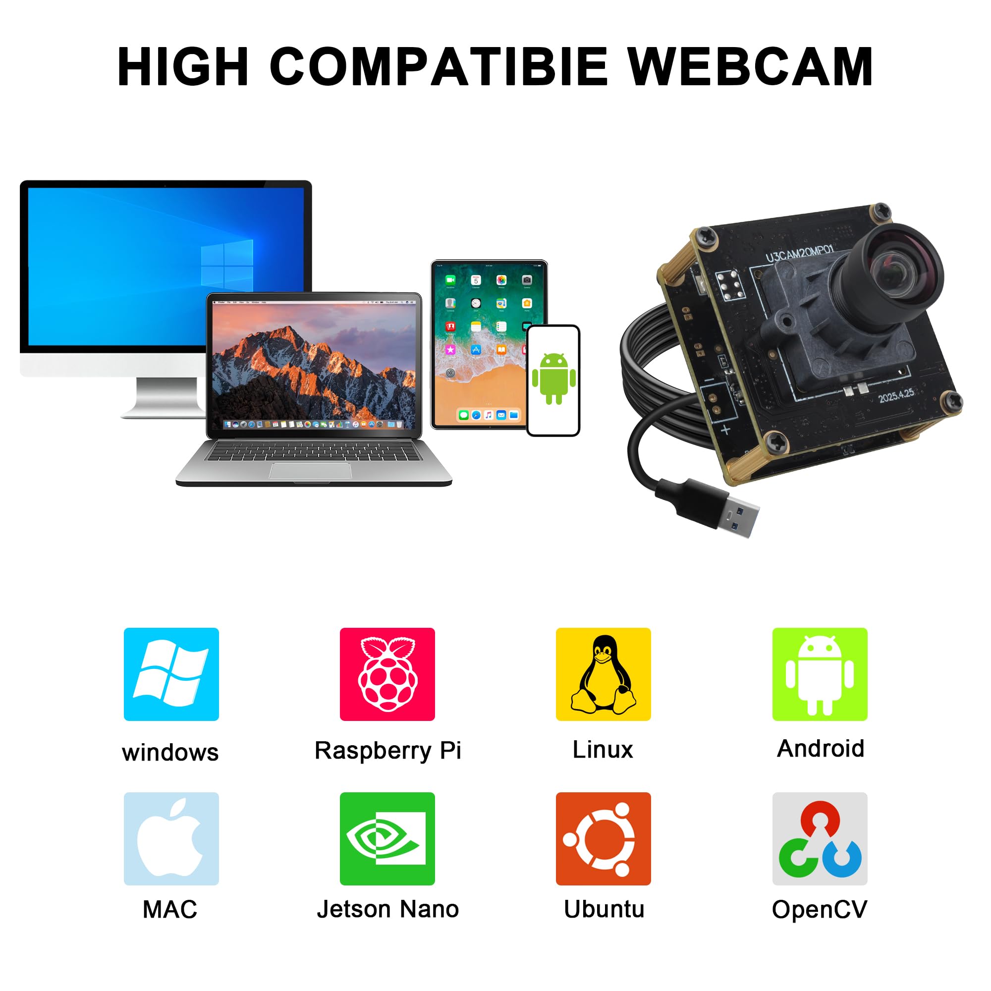 SVPRO Modulo fotocamera USB 3.0 da 20 MP, scheda webcam 5K per computer portatile, fotocamera ultra HD per PC con obiettivo 95° (H) senza distorsione, UVC Industrial Cam Plug and Play per Mac, Windows