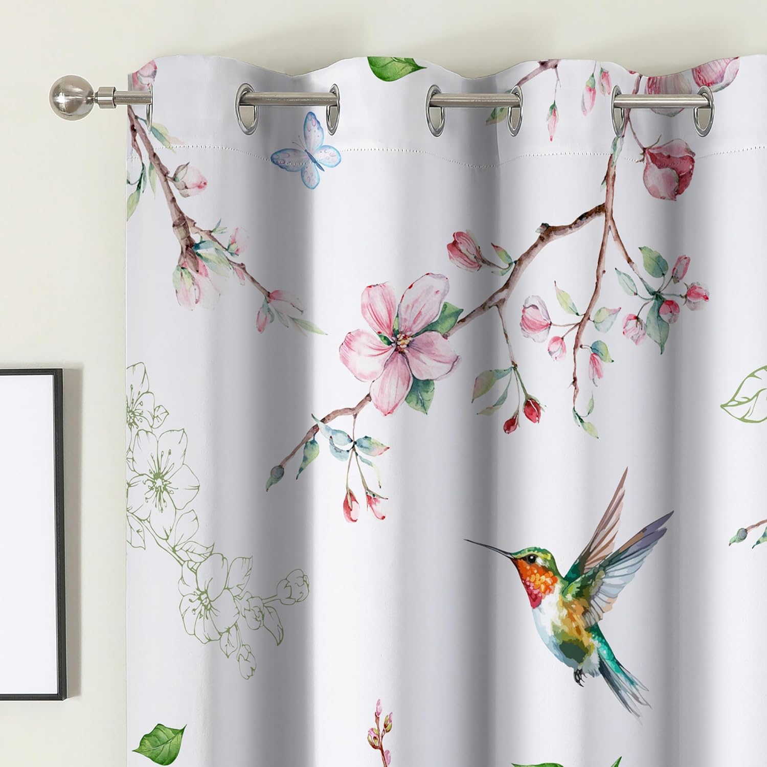 Floral Curtains 63 Inches Long, Living Room Blackout Curtains Room Darkening - Floral Bird Branch Light Blocking Drapes Grommet for Bedroom Bathroom, 2 Panels