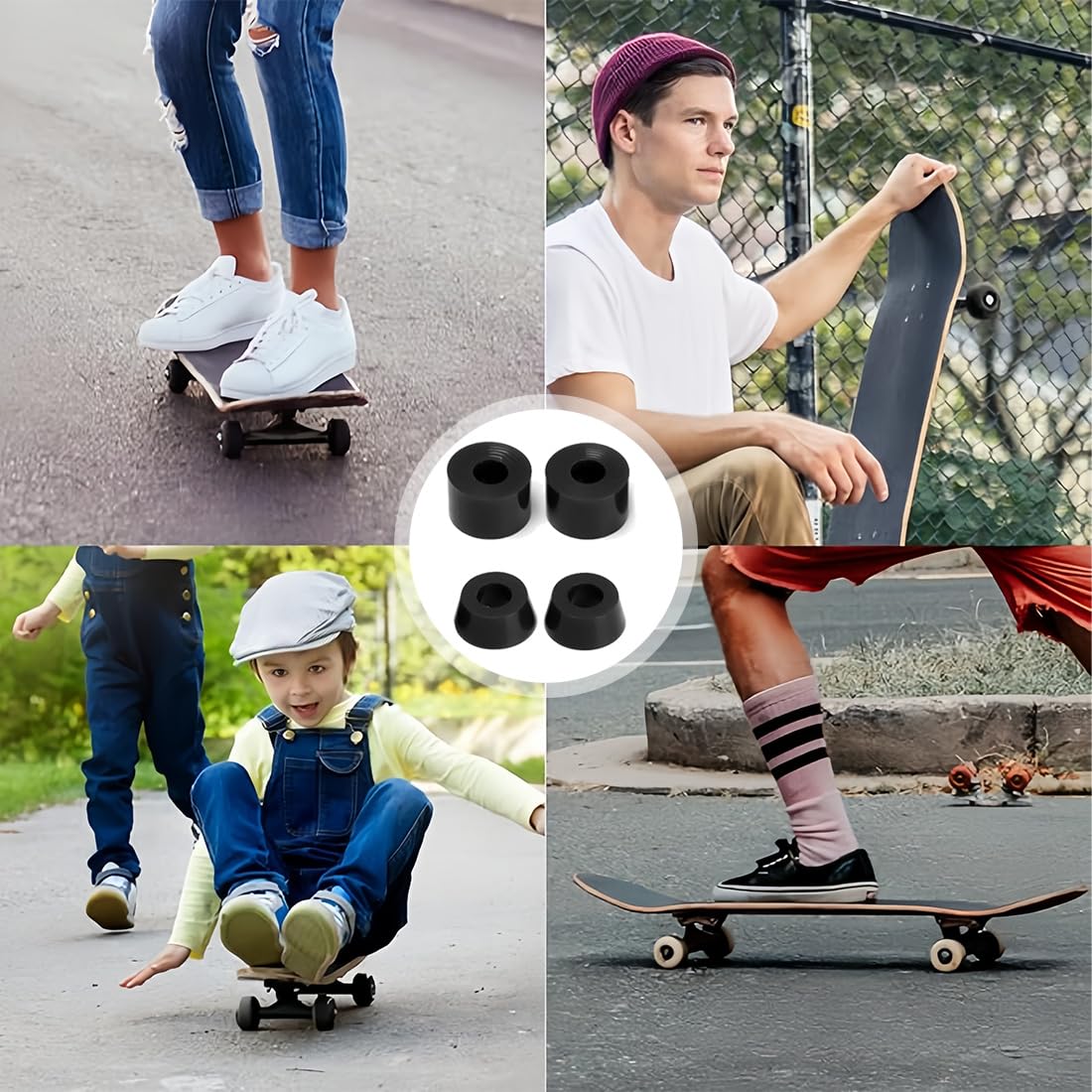 JEYORZY Set de 4 Bujes para Camiones de Longboard, Bushings, Amortiguador PU con Herramientas