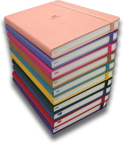 Miniatura 9 de Cuaderno de tapa dura con bucle para bolígrafo, diario de escritura A5, 5.7 x 8.3 pulgadas, rayas universitariasforradas, 192 páginas numeradas de