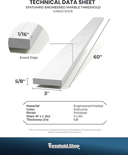 Miniatura 6 de Statuario - Umbral de mármol diseñado por Statuario para sistemas de bandeja de ducha Schluter Kerdi y azulejos Redi (3 x 60 pulgadas)