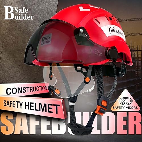Vista 67 de Casco de seguridad para construcción con visera incorporada, casco duro ABS con visera ajustable, protección para la cabeza de trabajo ANSI/ISEA