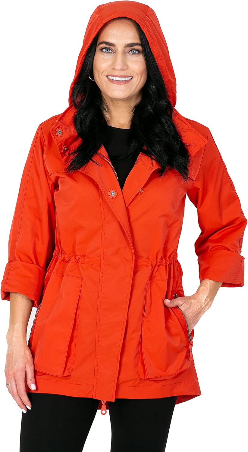 INTRO. Women's Hooded Anorak Water Resistant Nylon Jacket