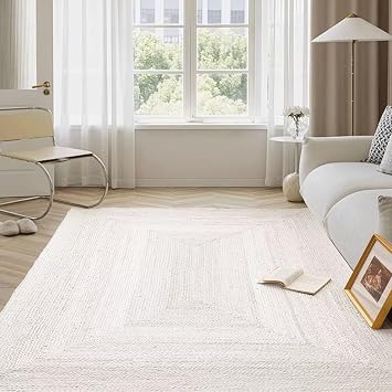 Shatex 3x5 Feet Farmhouse Braided Jute Rug, Vintage Area Rug for Bedroom, Living Room, Rustic Home Decor, Off-White