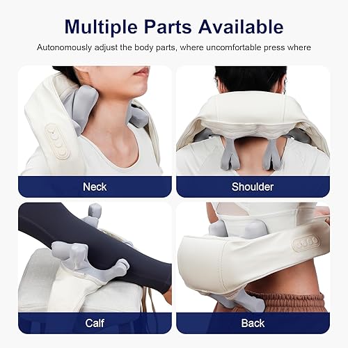 Miniatura 5 de IeBilif Masajeador inalámbrico de cuello y hombros con calor, amasado de 10 cabezas, almohada masajeadora Shiatsu para cuello, hombros, espalda,