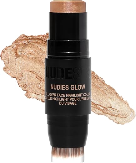 Nudestix Nudies Glow Highlighter Stick – Multi-Use Cream Highlighter for Cheeks, Eyes &amp; Body with Built-In Brush | Dewy, R...
