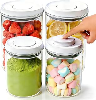 Airtight Pop Top Food Storage Container Sets with Lids 4Pcs Round Pop Containers for Kitchen Pantry Organization BPA-Free Stackable Kitchen Storage Containers for Cereal Flour Sugar (0.6, 1.7qt)*2