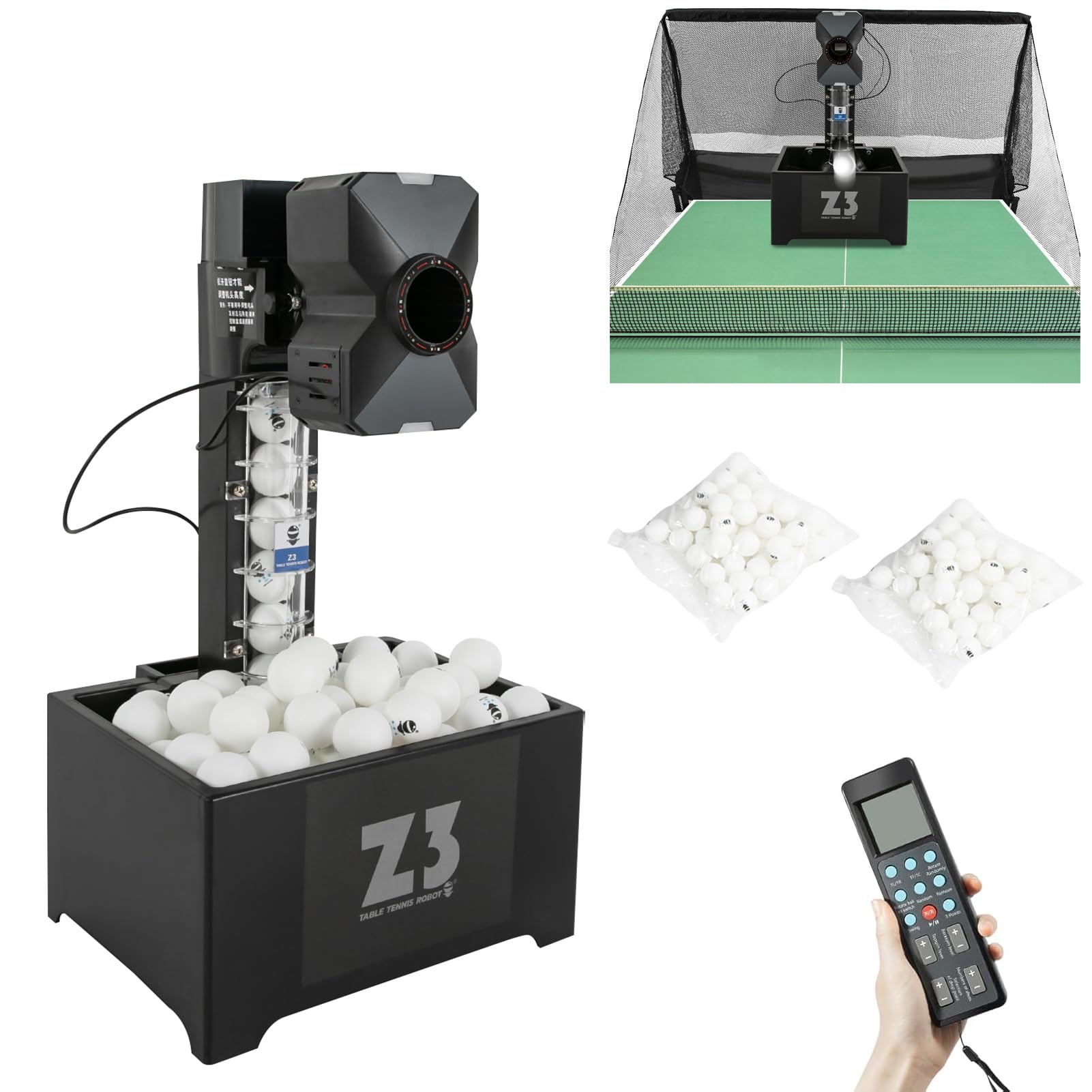 Robot de ping pong con red, 36 W, máquina automática de pelotas de tenis de mesa con mando a distancia y 100 pelotas, 35-90 pelotas/min Ping Pong Ball lanzadora profesional para entrenamiento