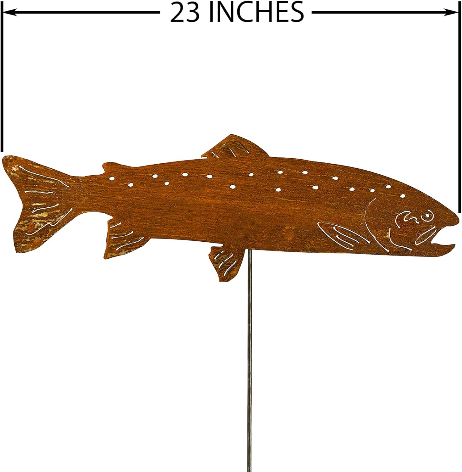Swimming Trout Garden Stake Set of 3, Made in USA, Rusty Steel, Real Rust Finish (Large)