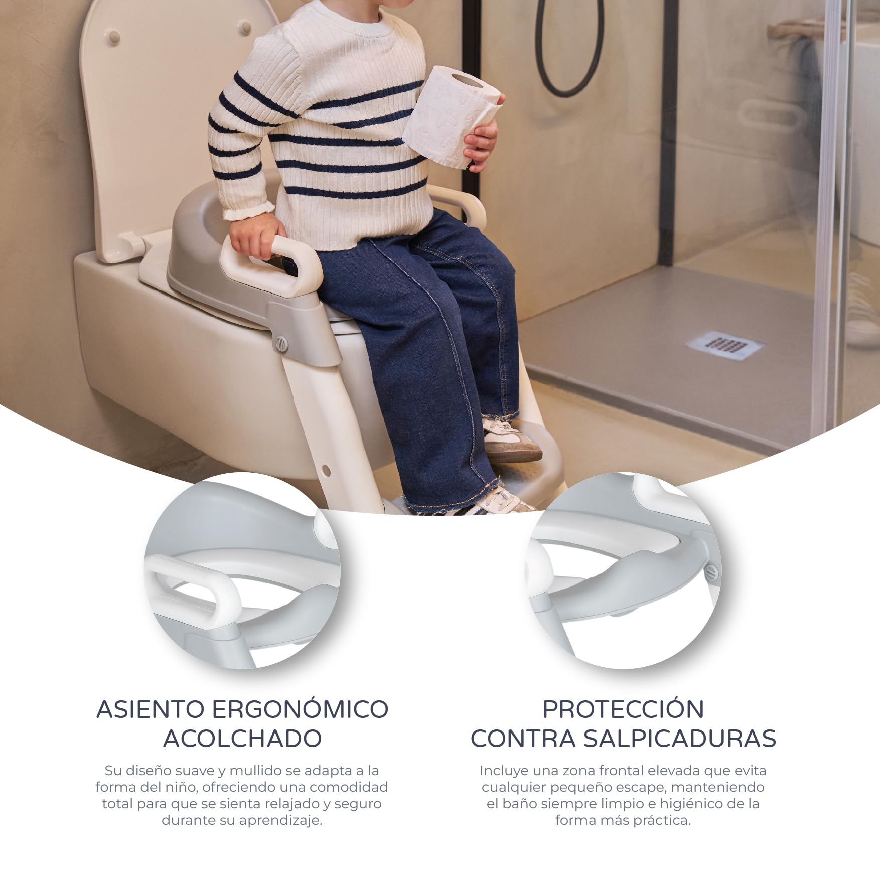 MS BabyWorld – Adaptador WC con Escalera – Asiento Acolchado para Inodoro | Plegable y con Altura Ajustable | Con Asas y Base Antideslizante | De 1 a 7 Años