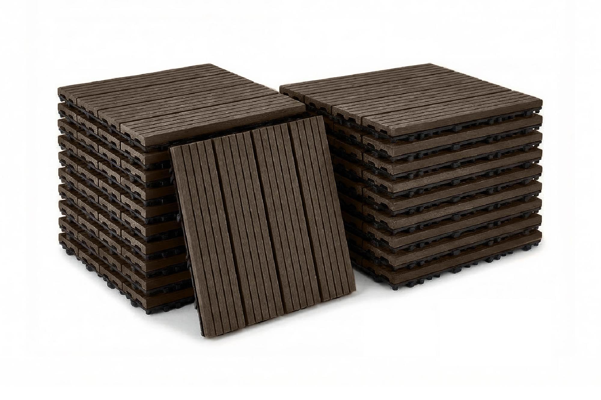 Casanoov Lot de 30 dalles clipsables terrasse en composite SERRA marron rainuré 30x30cm