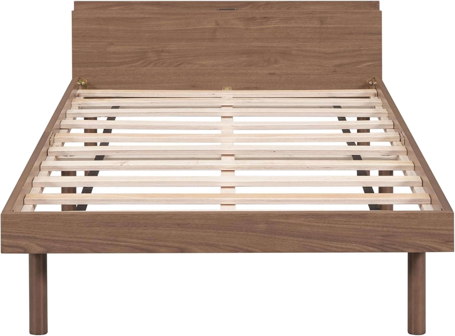 Modern Design Twin Size Platform Bed Frame with Built-in USB Port for Walnut Color