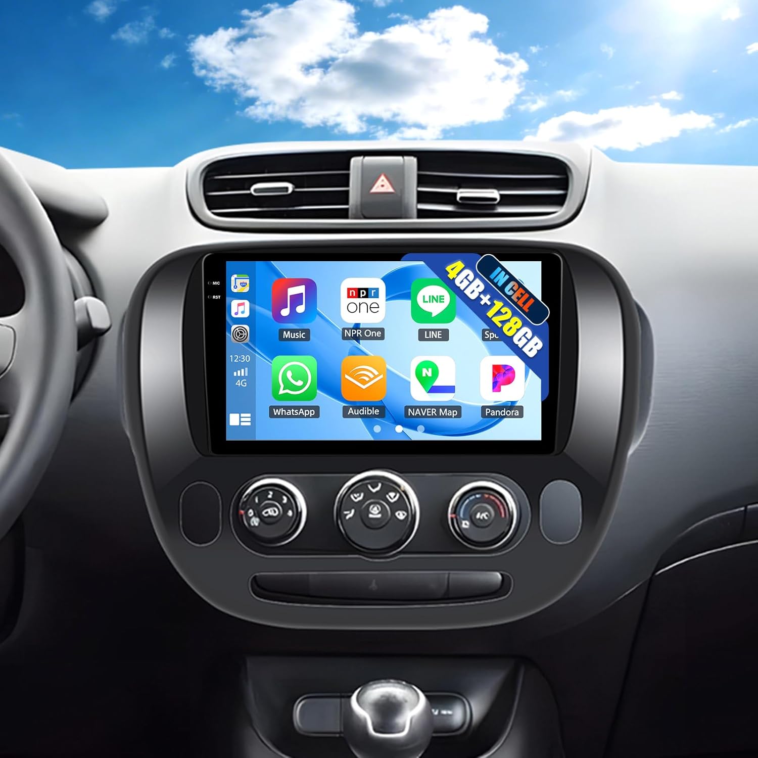 CAMECHO 4+128GB Car Radio Stereo for KIA Soul 2014-2019 (Manual A/C) Android 15 CarPlay Android Auto 9" Incell 1280 * 720 Touch Screen Head Unit with GPS Bluetooth WiFi FM RDS Backup Camera