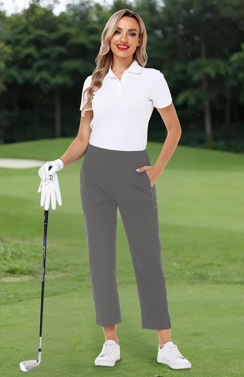 AOBUTE Women's Golf Pants with Zip Pockets High Waisted Stretch Hiking Travel Work Pants