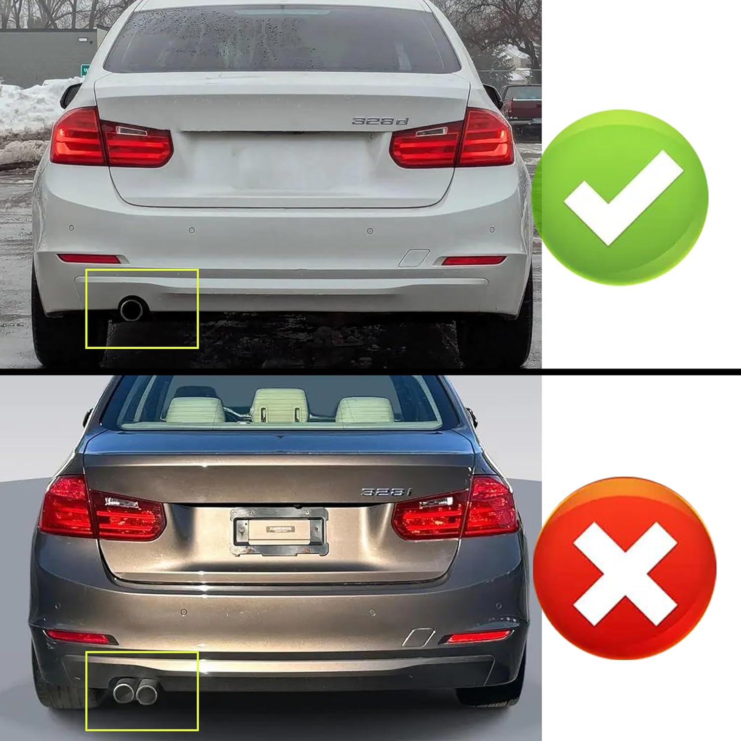 Rear Bumper Diffuser w/LED Brake Light Fit for BMW 3 Series F30 2012-2015 320i/ 325i/ 328d Accessories (Base/Regular Model Only) Replaced Rear Lower Lip Splitter Exterior Part Gloss Black