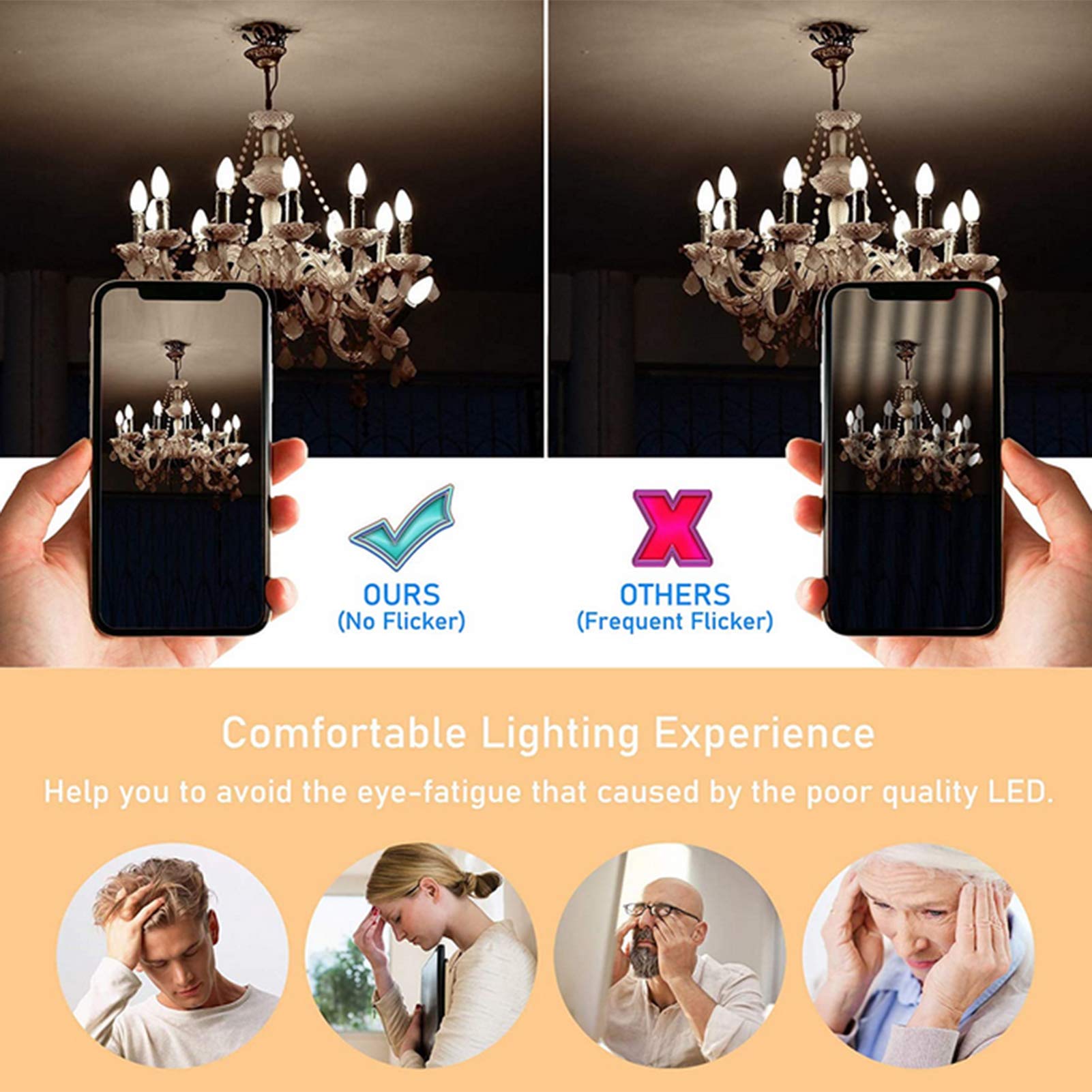 Ampoules LED à filament torpille 2 W, ampoule Edison à intensité variable, équivalent 20 W, blanc chaud, économie d'énergie, sans scintillement, ampoules chandelier C35 LED, paquet 10