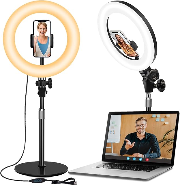 Ring Light with Stand and Phone Holder for Laptop, 10.5'' LED Ring Light Video Conference Lighting, Desk Ring Light for Makeup, Webcam Light, PC Monitor, Video Calls, Live Stream, YouTube, Tiktok