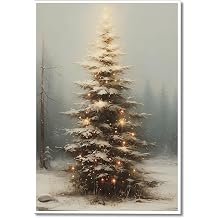 XMQQLL Vintage Christmas Tree Canvas Wall Art, Christmas Tree Painting Poster, Muted Neutral Moody Rustic Winter Picture Prints for Wall Decor, Christmas Gift Idea 16x24in Unframed