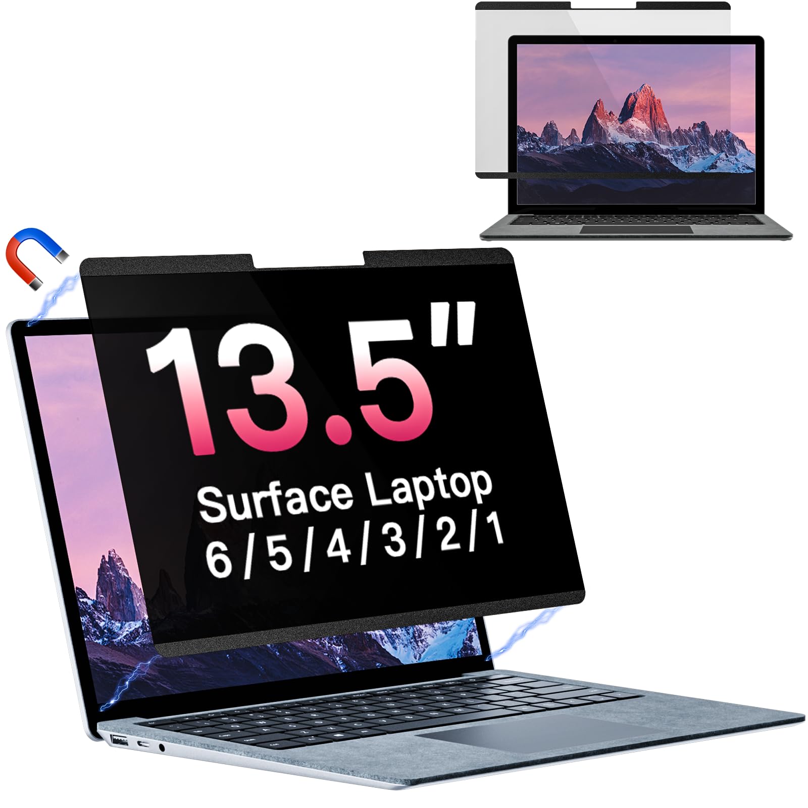Photo 1 of Yklssm Magnetic Privacy Screen for Microsoft Surface Laptop 6/5/4/3/2/1 13.5 Inch, Removable Anti Glare Blue Light Filter, 13.5 In Anti Spy Black Security Private Block Screen Protector