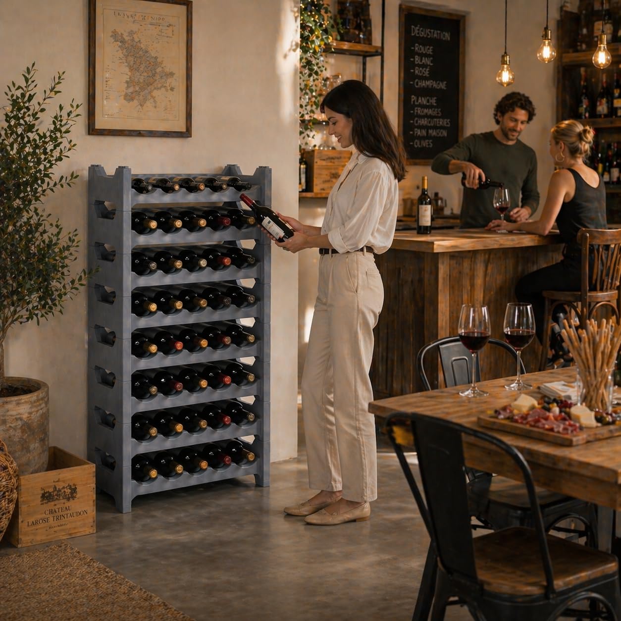 Set Cantinetta Vino Portabottiglie - in Plastica, Eleganti, Impilabili, Lavabile, Modulare, Organizzare e Valorizzare la Tua Collezione, Soluzioni Pratiche, Decorative - (6, Argento)