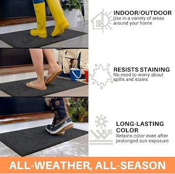 SAFRI Grey Door Mat 40x60cm Indoor Outdoor Dirt Trapper Barrier Mat Non-Slip Entrance Rug Shoes Scraper Kitchen Bath Hallway Home Office Water Absorbent Carpet (40x60cm)