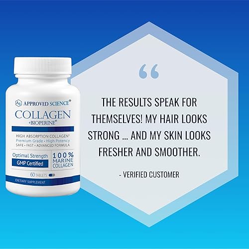 Miniatura 6 de Approved Science Pastillas de colágeno  Colágeno marino absorbible tipo I y III  360 comprimidos  Cabello sano, piel y articulaciones  Vitamina C,