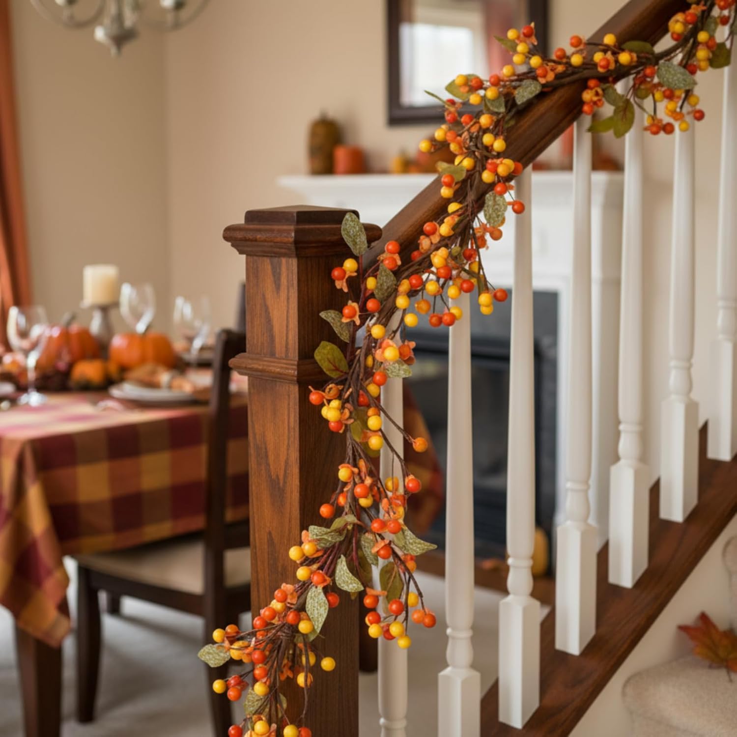 60 Inch Artificial Bittersweet Garland Fall Berry Garland Autumn Bittersweet Vine and Leaves for Thanksgiving Halloween Wedding Mantels Staircases Centerpieces Decorations - Image 4