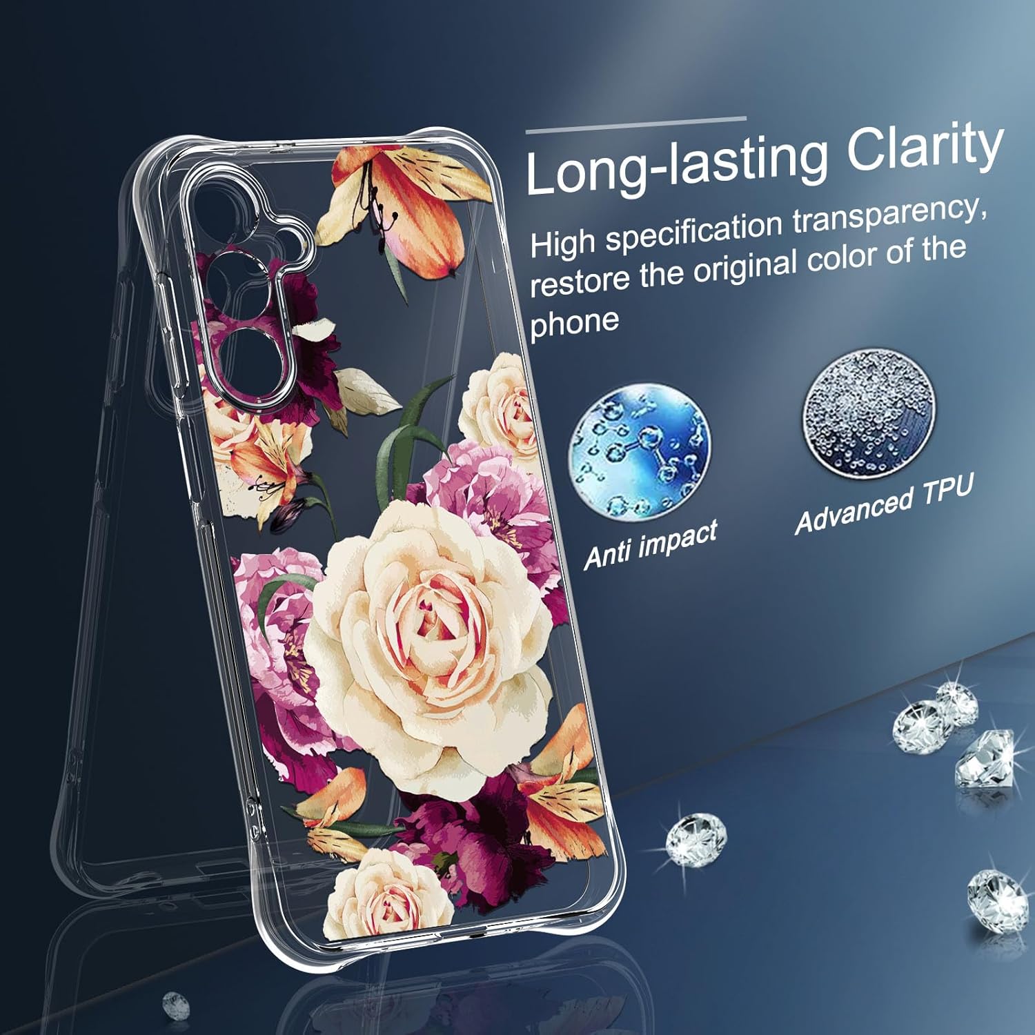 Osophter for Samsung Galaxy A16 5G Case: Women Girls Flower Floral with Screen Protector Flexible TPU Rubber Phone Cover Case for Samsung Galaxy A16(Purple Flower) - Image 3