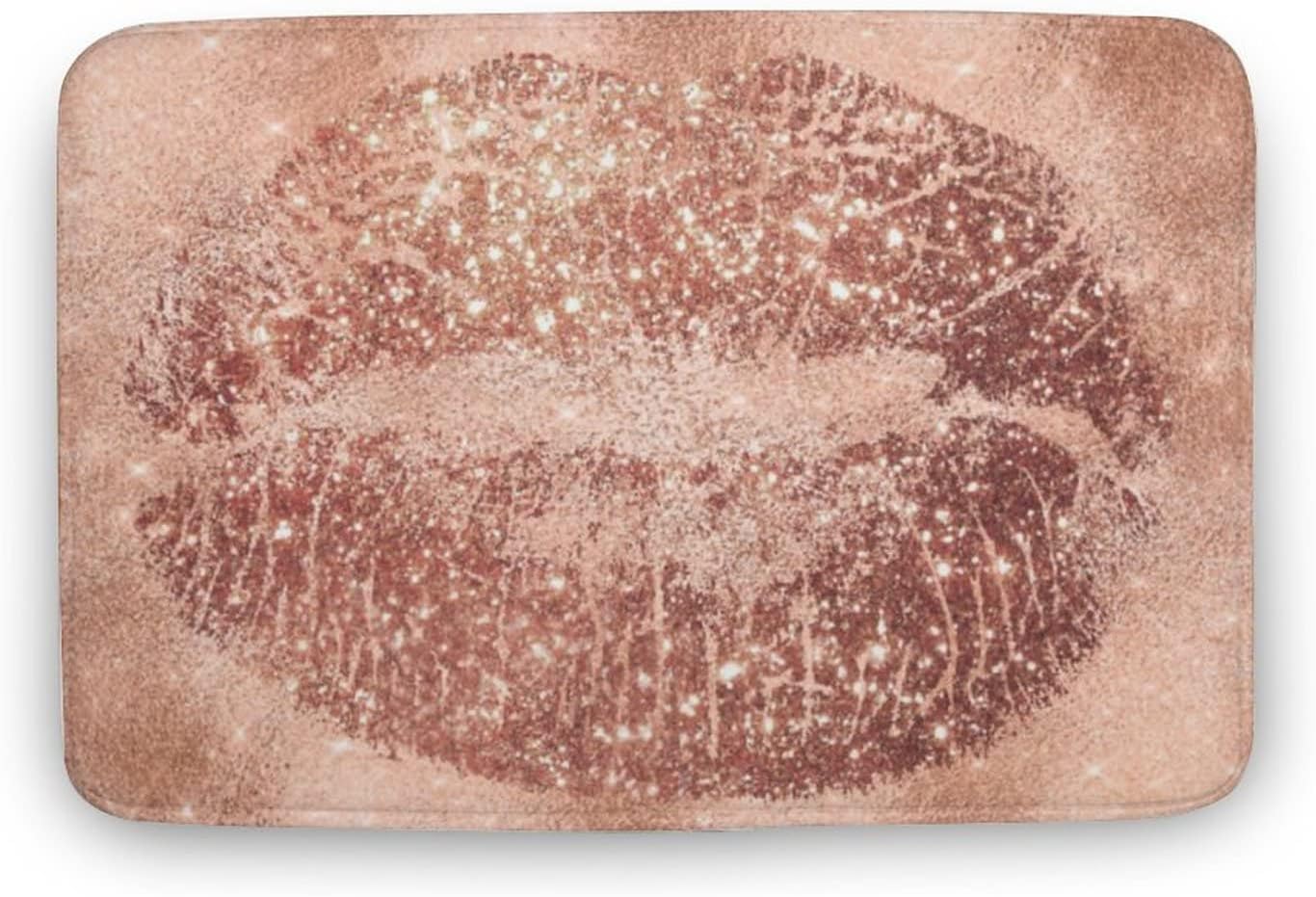 Pink Rose Gold Glitter Girly Lips Kiss Red Bath Mat NonSlip Bathroom Rugs 24x16 in