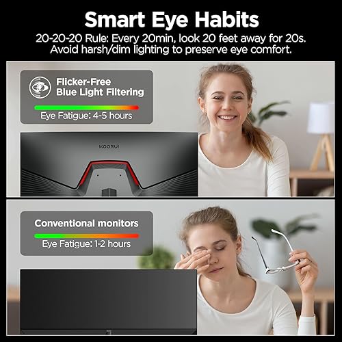 Miniatura 7 de KOORUI - Monitor de juegos de 27 pulgadas, 165Hz, IPS, FHD 1920 x 1080, 1ms, sincronización adaptativa, montaje VESA , inclinación ajustable, 2 x