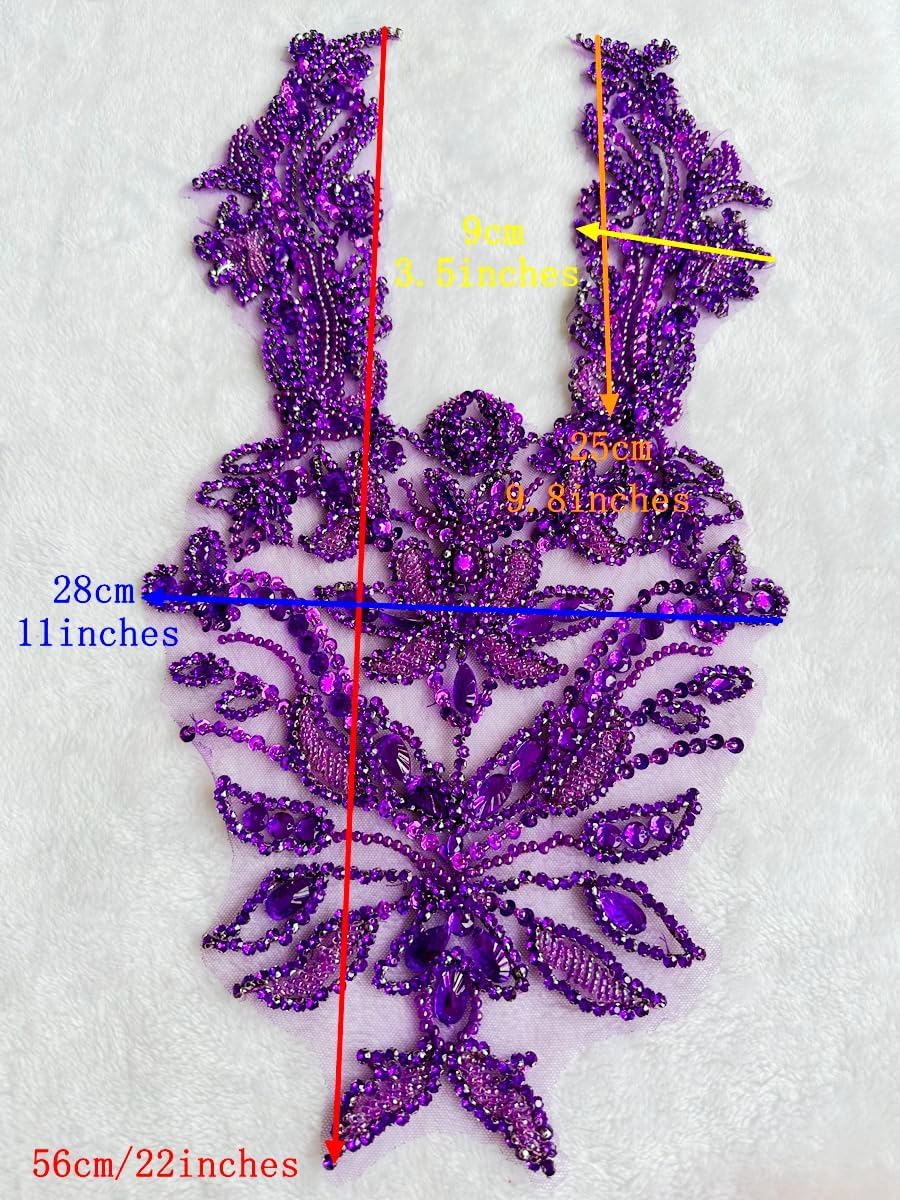 Pure Handmade Rhinestones lace Applique Accessories handsewing Beads Stones Trim Patches for Girl Wedding Dress 11X22inches (Pink)