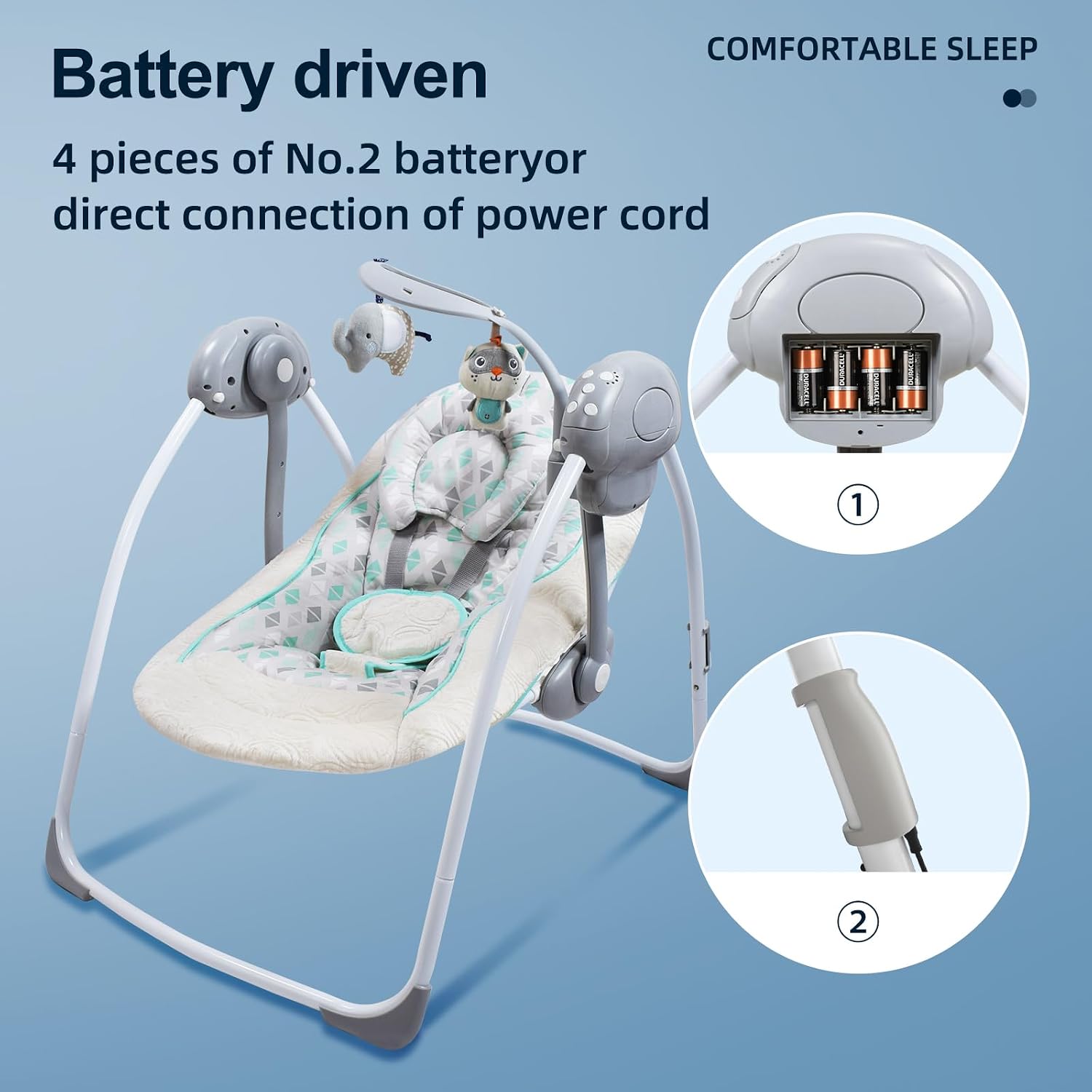 Comfort Portable Swing for Infant,Comfort Baby Swing Rocking Chair with Soothing Music，Foldable,Bionic Design, Folds Easy，Removable Toy Bar, 0-9 Months 6-20 lbs