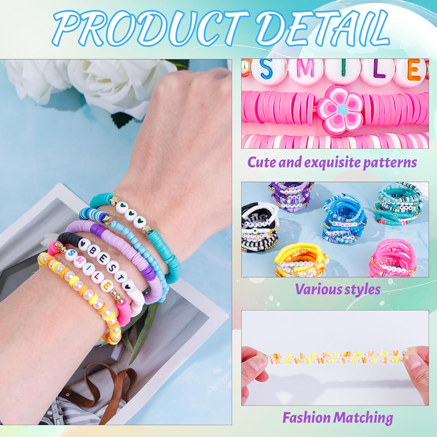 LUYI 32 Pcs Preppy Jewelry Bracelets for Women Clay Bead Colorful Surfer Heishi Bracelet Set Stackable Beaded Friendship Stretch Bracelets Boho Y2K Summer Beach Elastic Layering Bracelets - Image 5