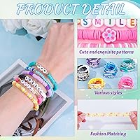 Vista 12 de LUYI Juego de 32 pulseras de joyería preppy para mujer, con cuentas de arcilla coloridas, juego de pulseras Heishi, apilables, pulseras elásticas