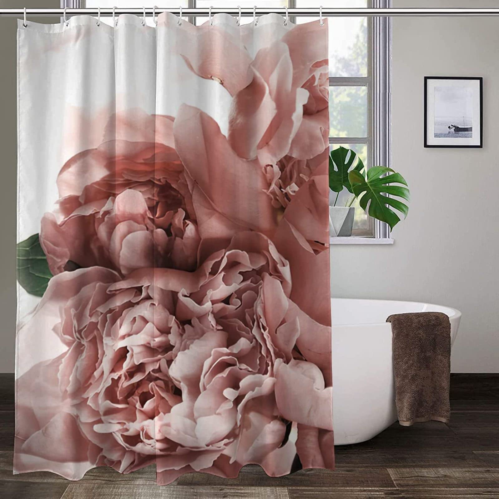 Set di tende da doccia in poliestere impermeabile, con ganci e brillantini, colore rosa, 180 x 180 cm, con motivo a cuore, colore: Rosa Set di tende da doccia in poliestere impermeabile, con ganci e brillantini, colore rosa, 180 x 180 cm, con motivo a cuore, colore: Rosa
