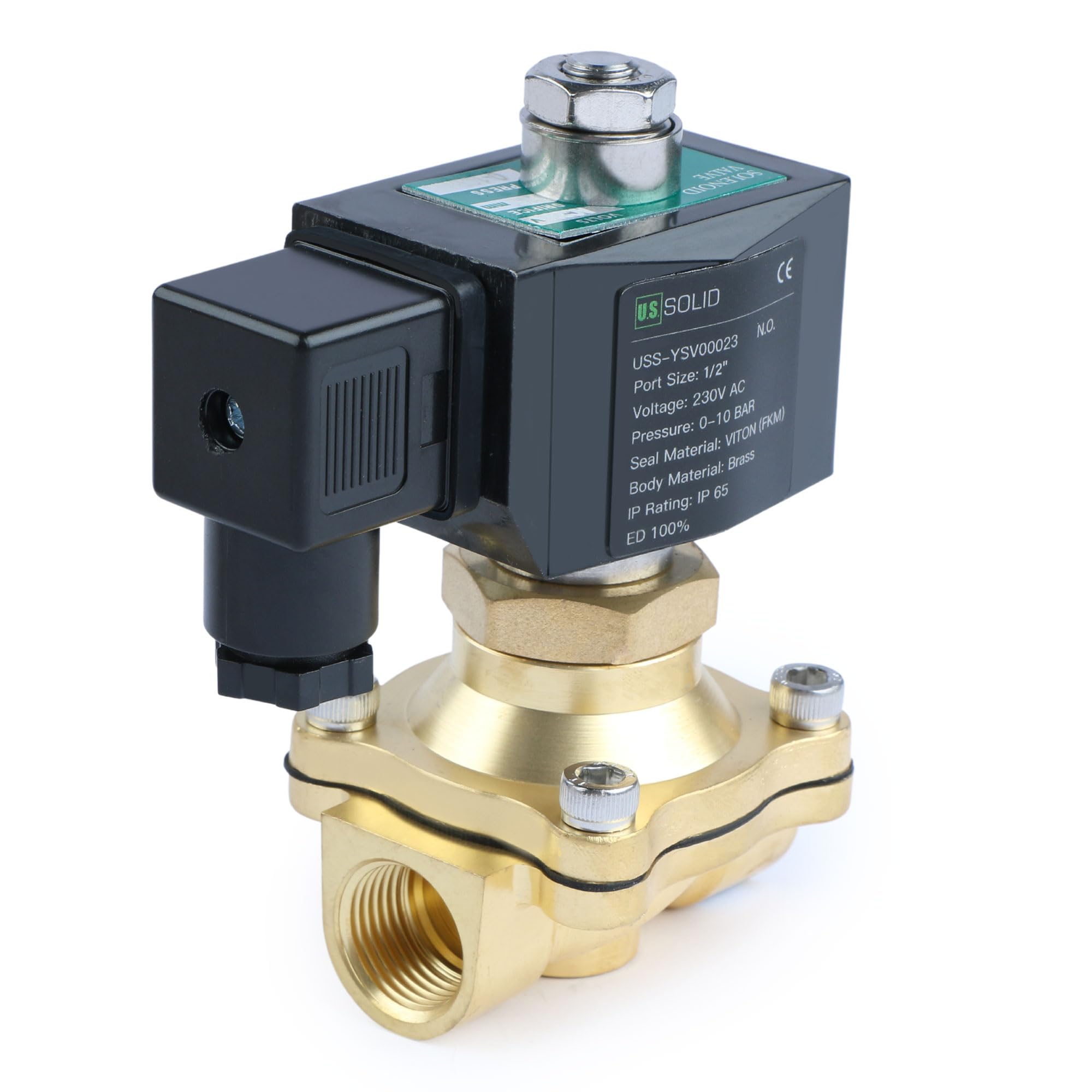 U.S. Solid Magnetventil Messing stromlos offen NO 10 bar - Elektrisches Wasserventil VITON (1/2", 230V AC)