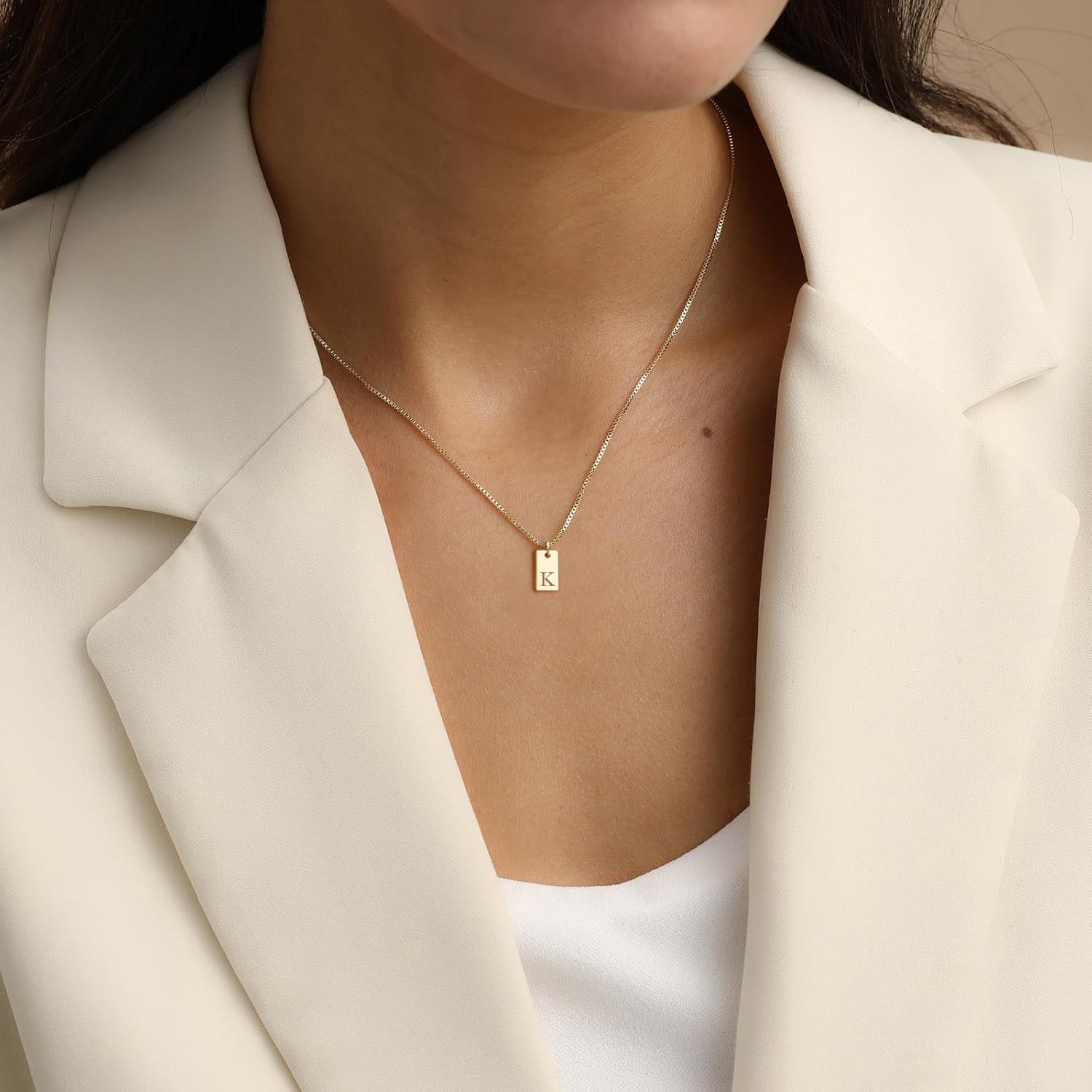 Initial Necklaces for Women 14K Gold and Silver Plated Letter Necklace Dainty Gold/Silver Name Necklace Personalized Initial Tag Pendant Necklace for Women Trendy Gold/Silver Jewelry