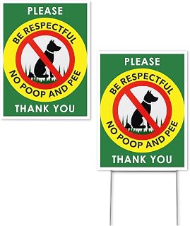 Mr. Pen- No Dog Poop Signs for Yard, 9" x 12", 2 Pack, Please Be Respectful with one H-Stake Stand, Waterproof, Double Sided No Pooping Dog Signs for Yard