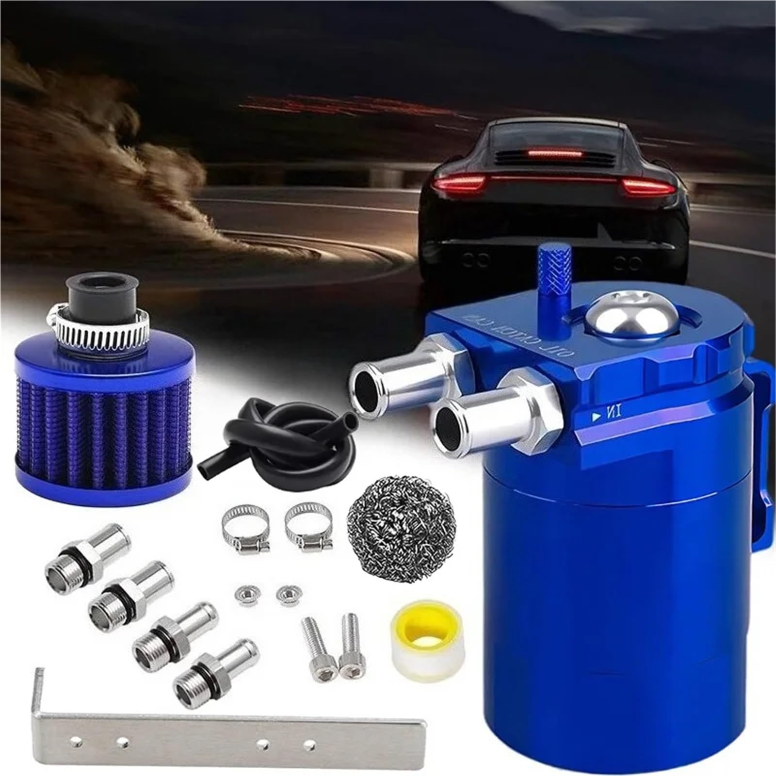 Crankcase Separator Kit Crankcase Oil Breather Zestaw do zbierania oleju, zbiornik z przegrodami i filtrem odpowietrzającym, uniwersalny aluminiowy(Black)