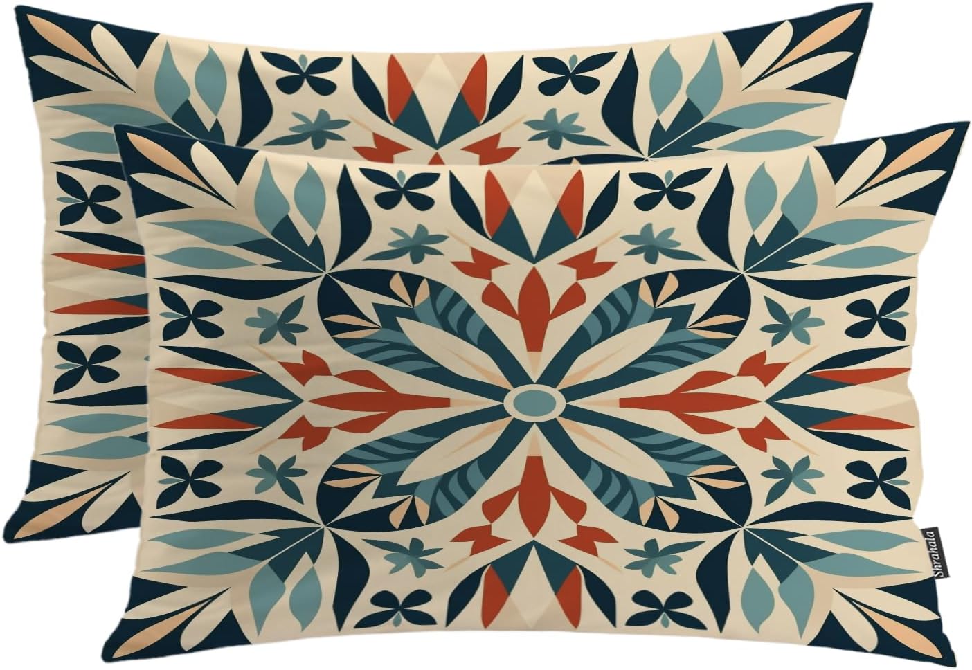 Shrahala Floral Geometric Pattern Pillowcases, Colorful Tile Like Design Lumbar Pillow Cover Decorative Blended Double-Sided No Inserts for Bedroom Sofa Living Room Set of 2 (26 X 20 in)