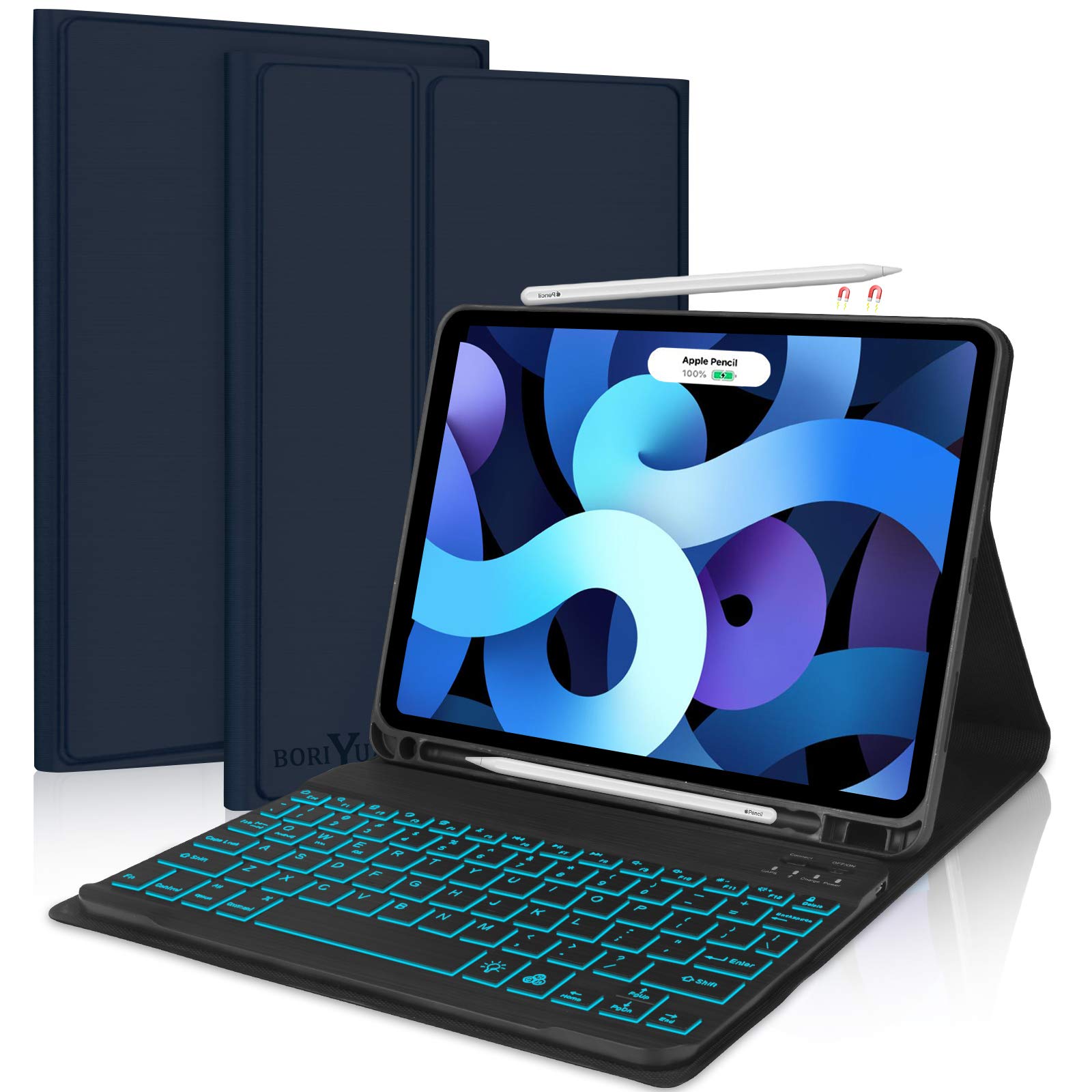 Keyboard Case for iPad Air 5th 2022/4th Generation 10.9" , iPad Pro 11 2021/2020/2018, 7 Colors Backlit Detachable Wireless Keyboard with Auto Wake/Sleep Smart Cover for iPad 10.9''/11''--Navy Blue