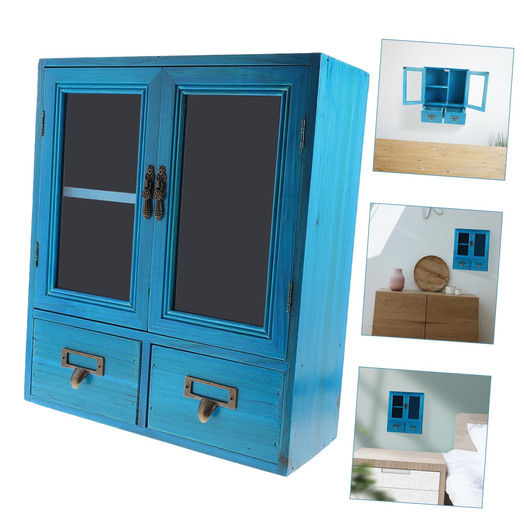 Veemoon Kleiner Hängeschrank im Vintage Stil mit Großem Fassungsvermögen Platzsparend Doppeltür Design Dekorativer Wandschrank für Wohnzimmer und Flur