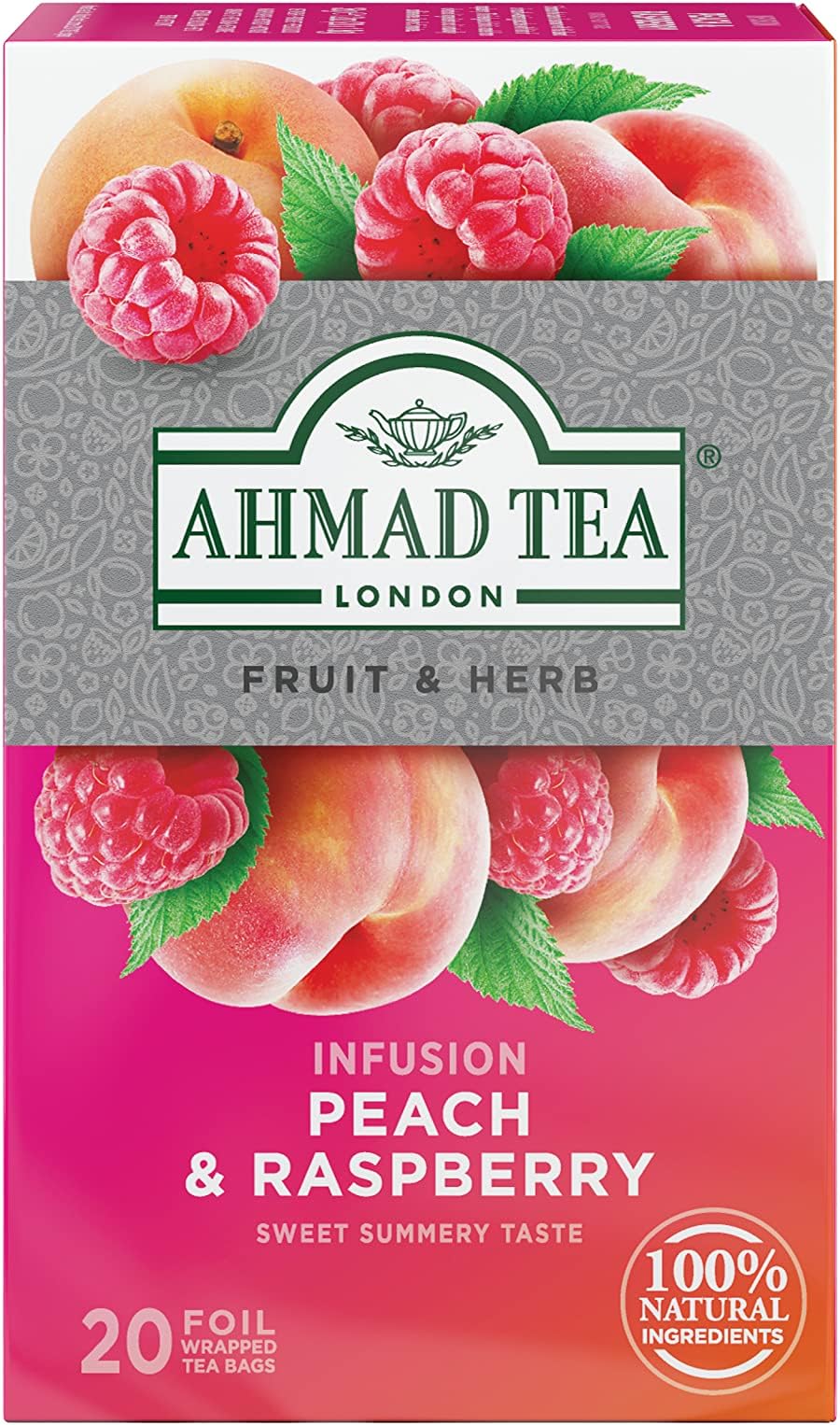 Infusions, Peach and Raspberry Teabags, 20 ct (Pack of 1) - Decaffeinated & Sugar-Free