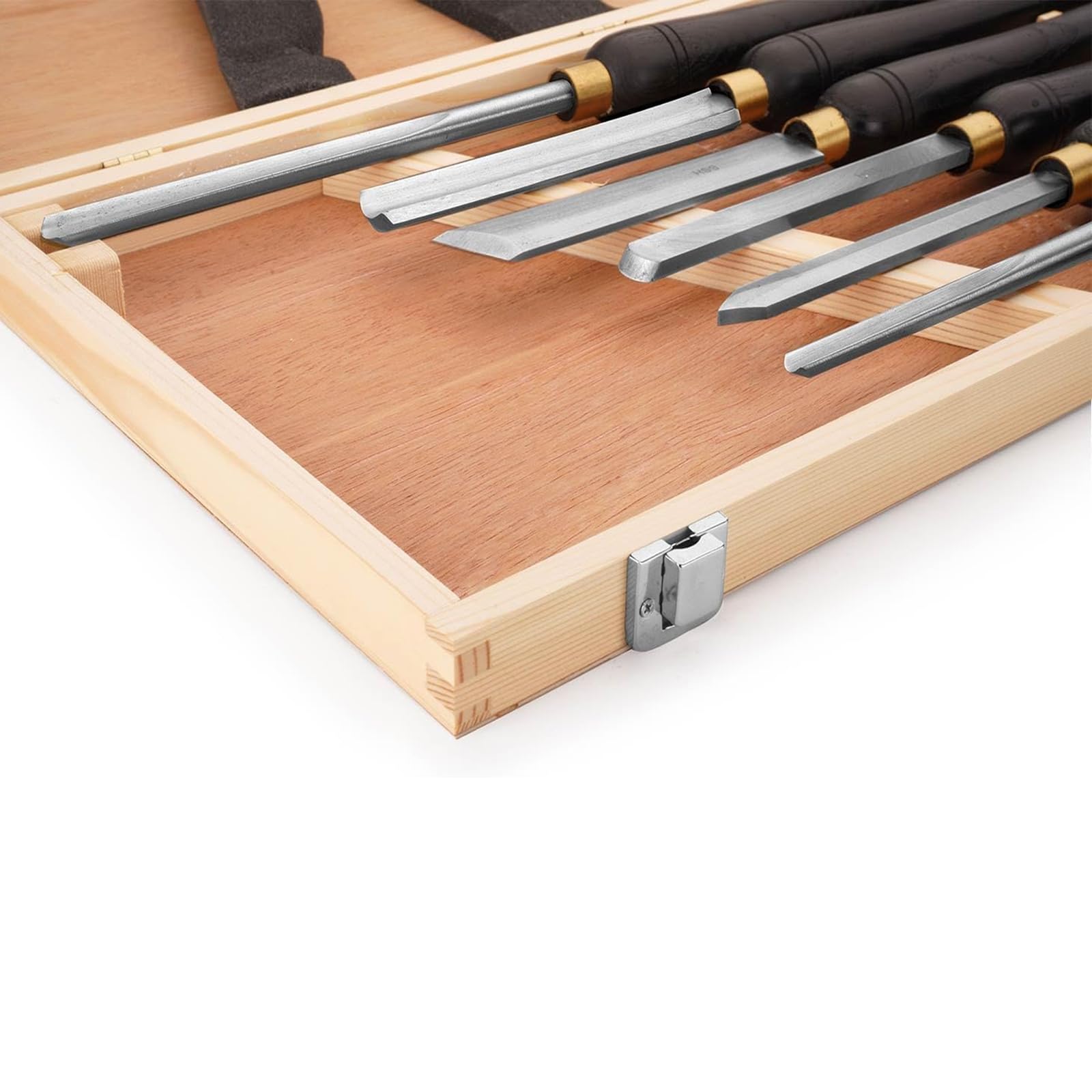 Juego De 6 Cinceles Para Torno De Madera HSS Con Caja De Madera, Juego De Cinceles Para Torno De Madera Con Hojas De Acero HSS Y Mango De Haya Para Torneado De Madera Dura
